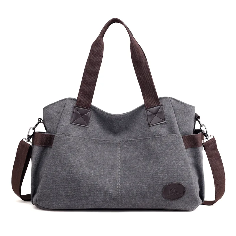 

New solid color canvas handbag simple casual lady bag large capacity commuter shoulder bag