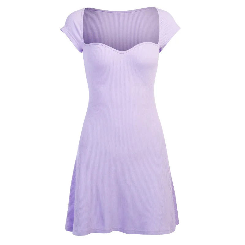 

E-girl Purple Skinny Mini Dress Y2K Fashion Sweet Short Sleeve Sweet Summer Dress Streetwear Fashion Square Collar Party Womens