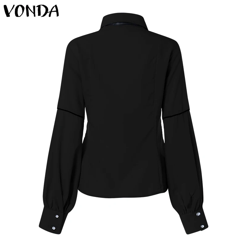 VONDA Женская Офисная рубашка Осенняя блузка женская сексуальная рубашка с рукавом-фонариком и отложным воротником повседневные топы размера плюс Blusas S-5XL