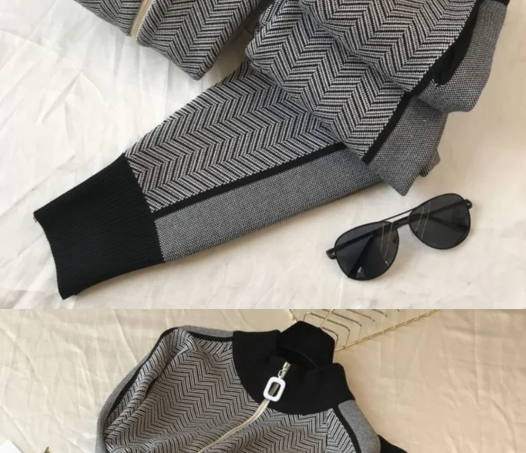

2021 spring and autumn new European fashion age reducing trousers two pieces of gentle knitting leisure sports