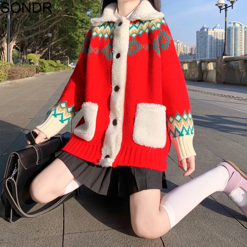 

Cardigan Sweater Women 2020 Winter New Christmas Vintage Thicken Long Sleeve Sweater Coat Sweet Cute Soft Girl Knitted Cardigan