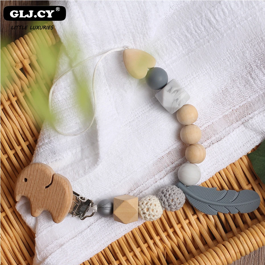 Детская Соска с цепочкой силиконовые бусины деревянный держатель соска зажимы