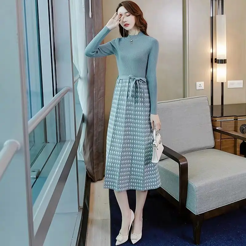 

Mid-length Sweater Skirt Women's 2021 Spring and Autumn New Self-cultivation Temperament Knitted Dress Over The Knee