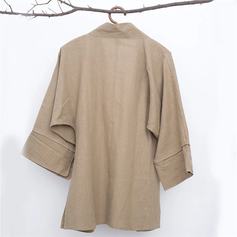 Мужская китайская рубашка Hanfu из хлопка и льна однотонный Повседневный Кардиган