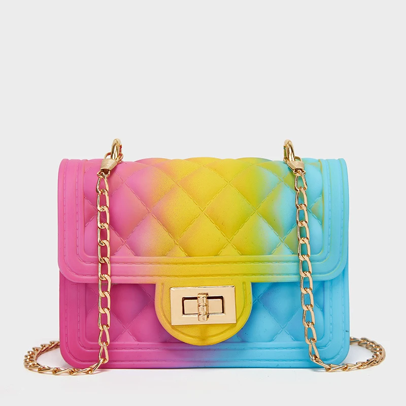 

Stylish Rainbow Mini Pearl Handle Women Bag Silicone Jelly Purses And Bags Crossbody Handbags For Women
