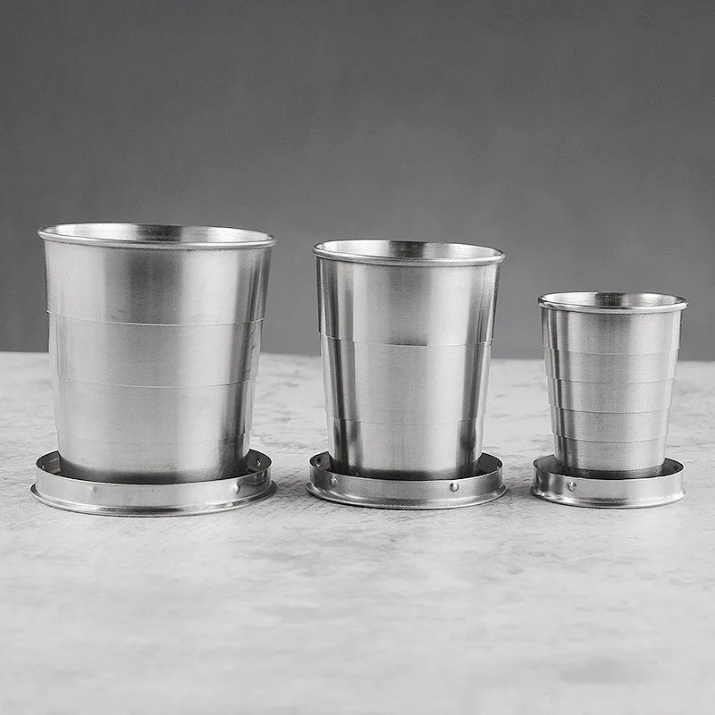 

2021 1PC Stainless Steel Folding Cup Travel Tool Kit Survival Gear Outdoor Sports Mug Portable for Camping Hiking Lighter
