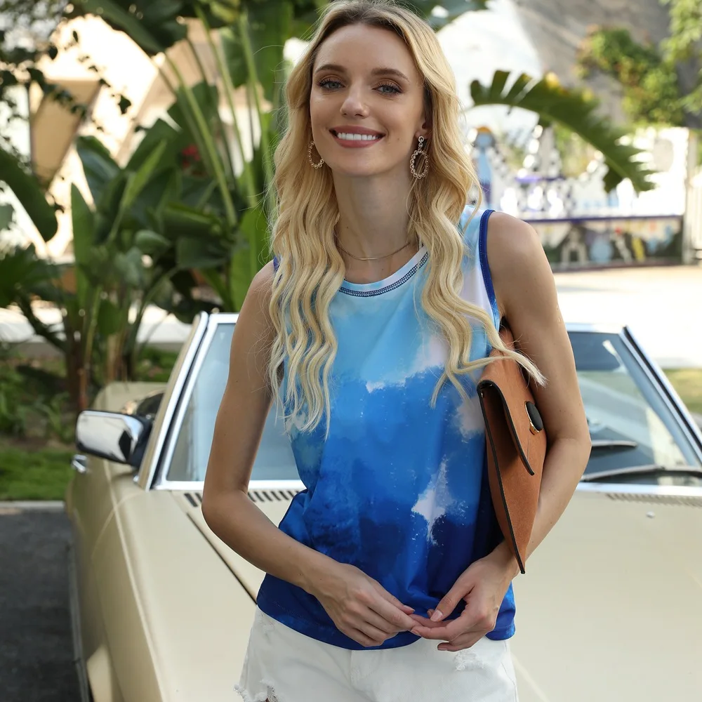 Модные женские топы на бретельках хит продаж с галстуком-краской 2020 летние