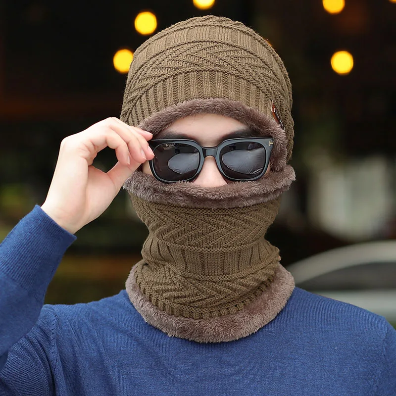 Yo-Young, зимние шапки для мужчин, Skullies, шапка бини, зимняя шапка для мужчин и женщин, шерстяной шарф, шапка s, 2 шт. в комплекте, Балаклава, маска, шапка - Цвет: 4