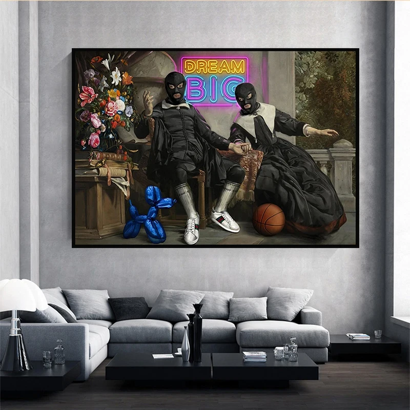 Семейный плакат Бонни и Клайд в маске баскетбольная мечта граффити холст