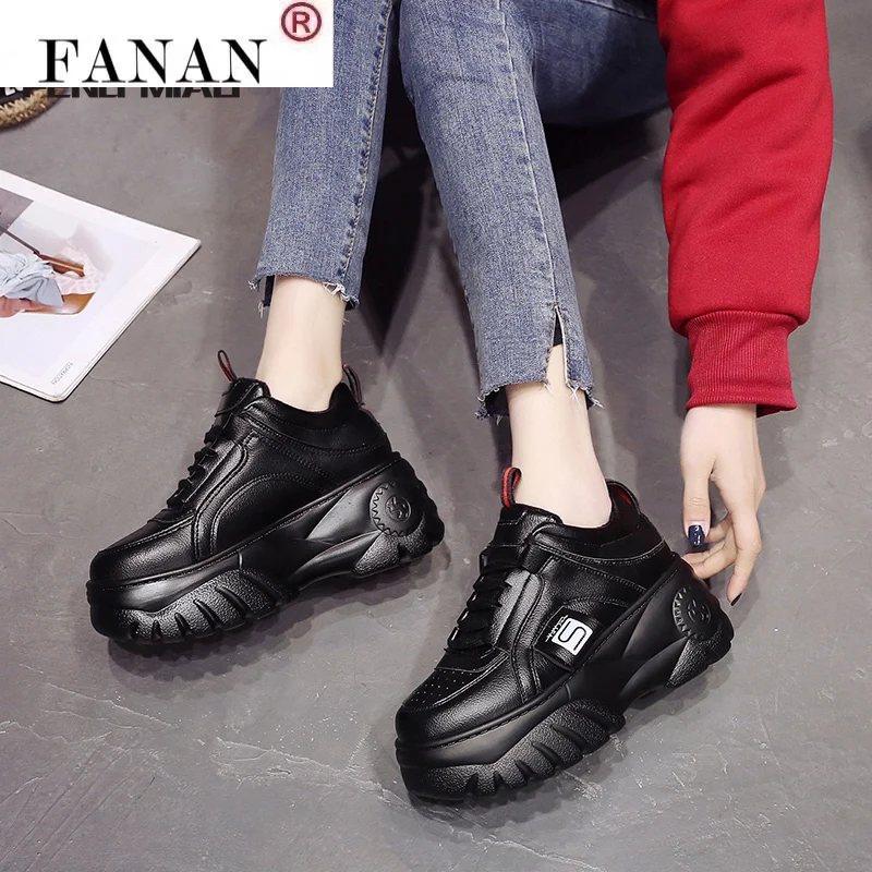 

New 2021 Fashion Woman High Platform Sneakers Spring Female Shoes Black White Sneakers Breathable Zapatos Casual Mujer Size