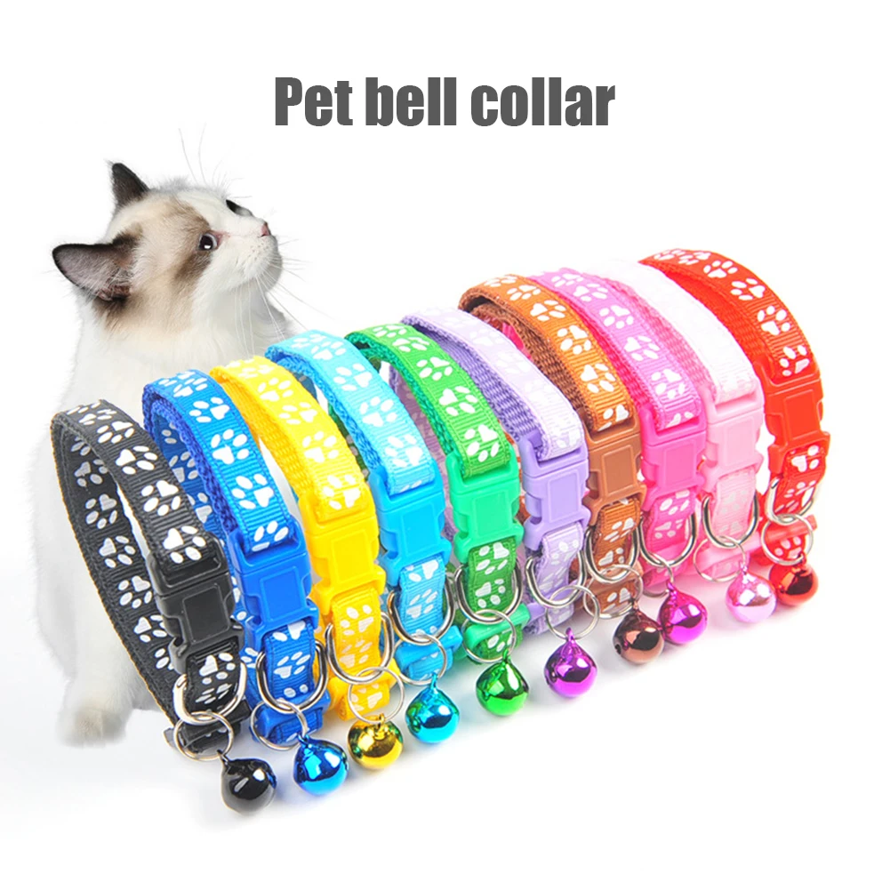 

Cats Dog Collar with Bell Cartoon Footprint Puppy Kittens Adjustable Neck Strap Pet Necklace with Ring Pet Products