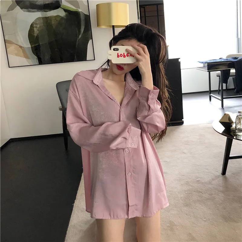 

Shirts Women Spring Trendy Loose Comfortable Womens Solid Color Single Breasted Ladies Elegant Casual All-match Turn-Down Collar