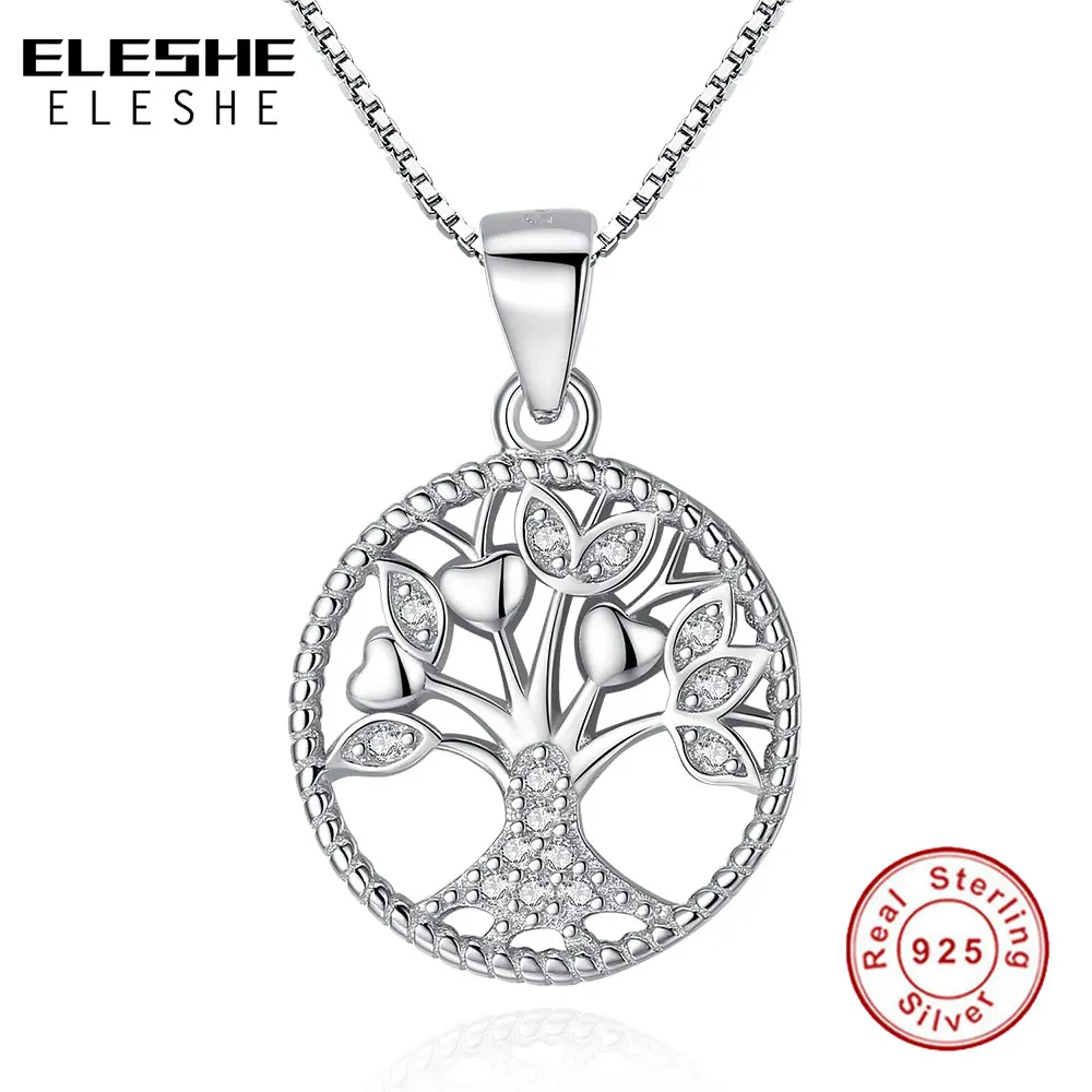 ELESHE Hot Sale Real 925 Sterling Silver Family Tree of Life Pendant Necklaces For Women With Chain Fashion Jewelry