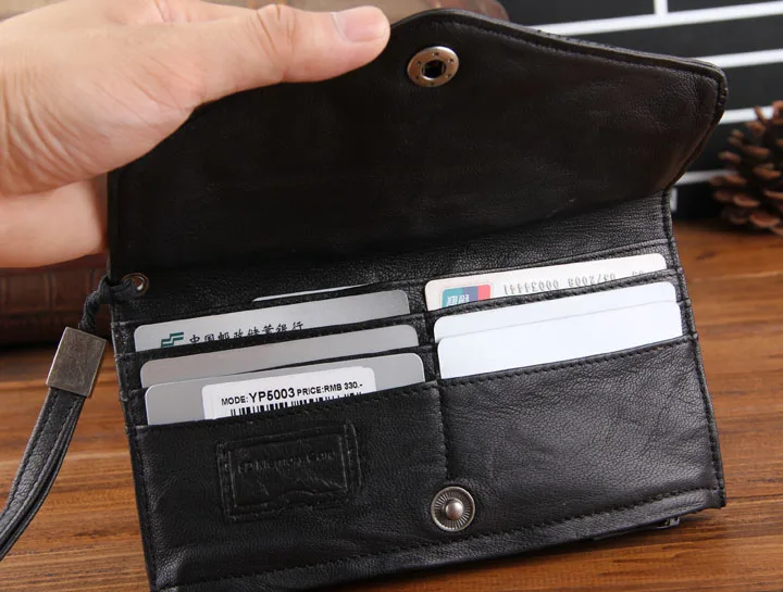 Goatskin Catwalk Wallets Men's Leather Long Snap Men Card Holder Clutch Bag Sheepskin Coin Purse Vintage Genuine | Багаж и сумки