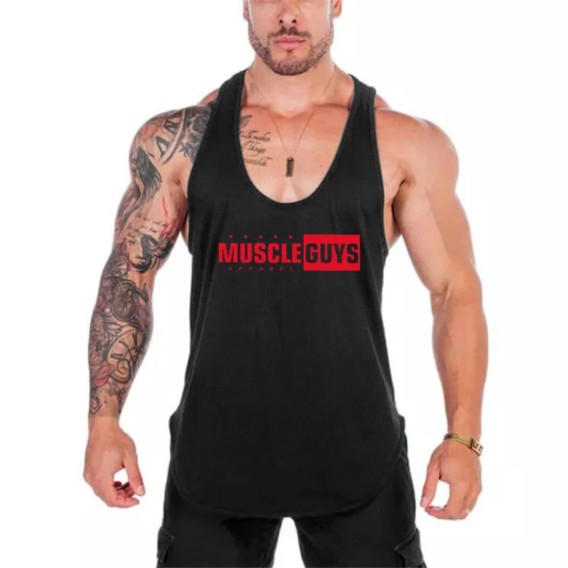 Muscleguys ブランド服の夏メッシュ速乾ボディービルストリンガータンクトップ男性用ノースリーブシャツジムアンダーシャツ Deshevyj Magazin Sexresort