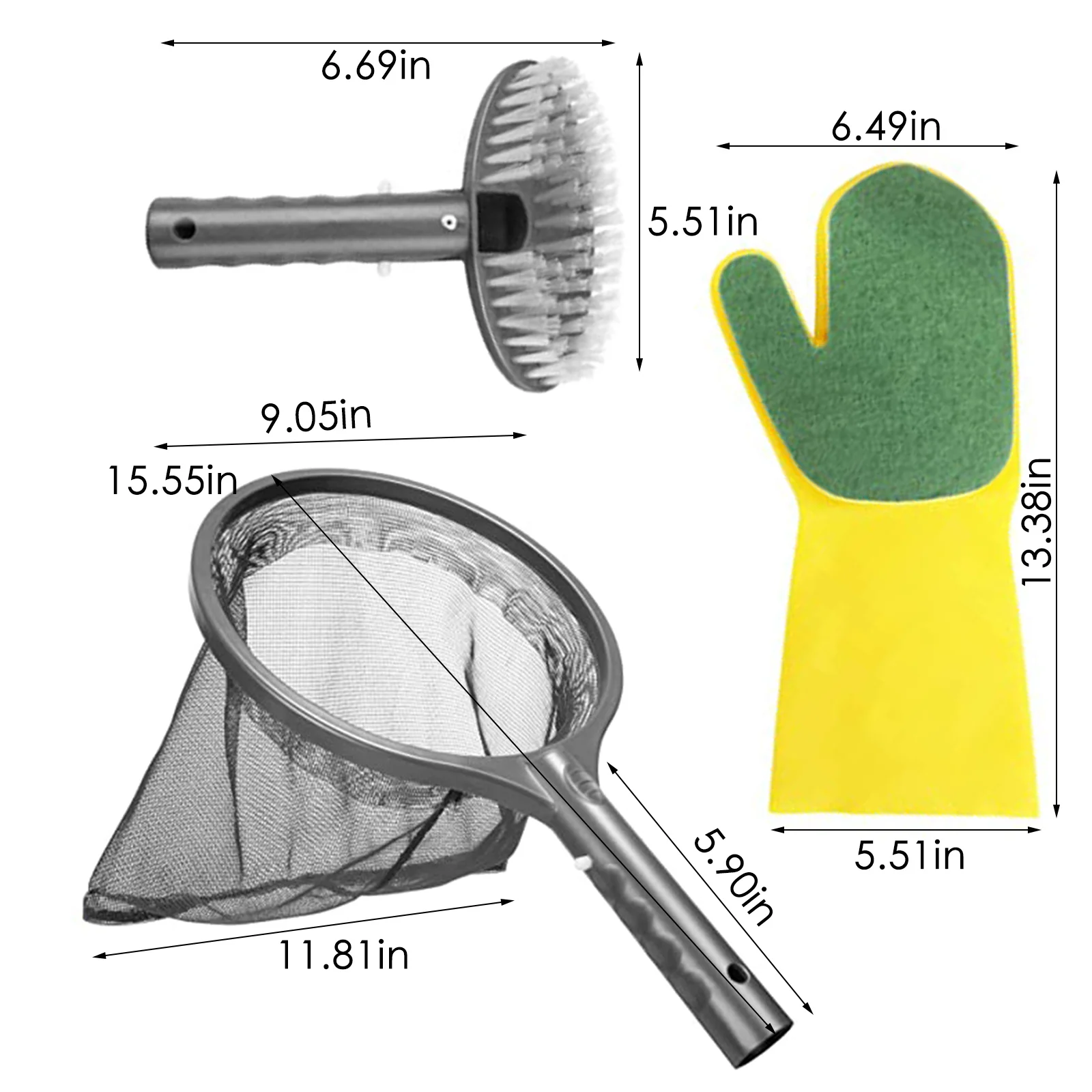 

3Pcs Pool Cleaning Kit Hot Tub Accessories Spa Maintenance Kit with Pool Skimmer Net Scrub Brush Sponge Glove for Swimming Pools