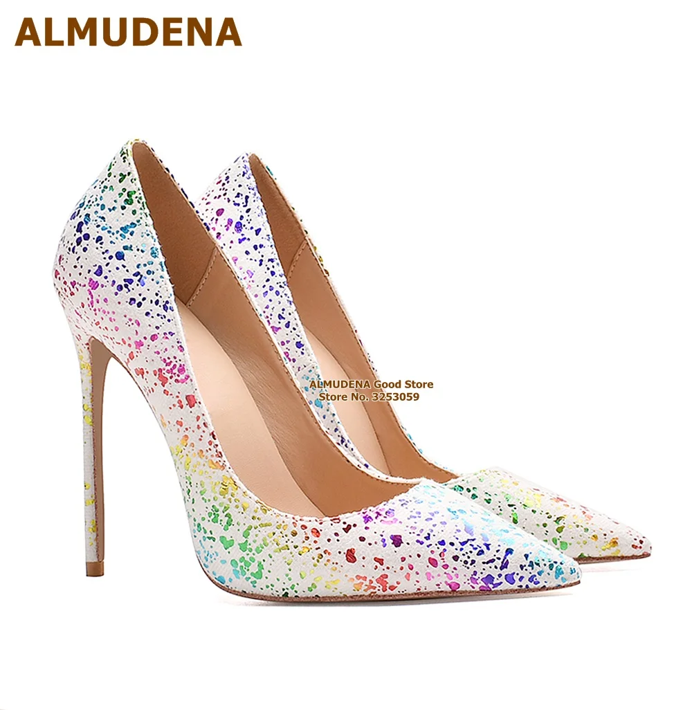ALMUDENA Pink Silver Bling Bling Suede High Heel Shoes Hologram Iridescent Glitter 12cm Pointed Toe Slip-on Bride Pumps Size45