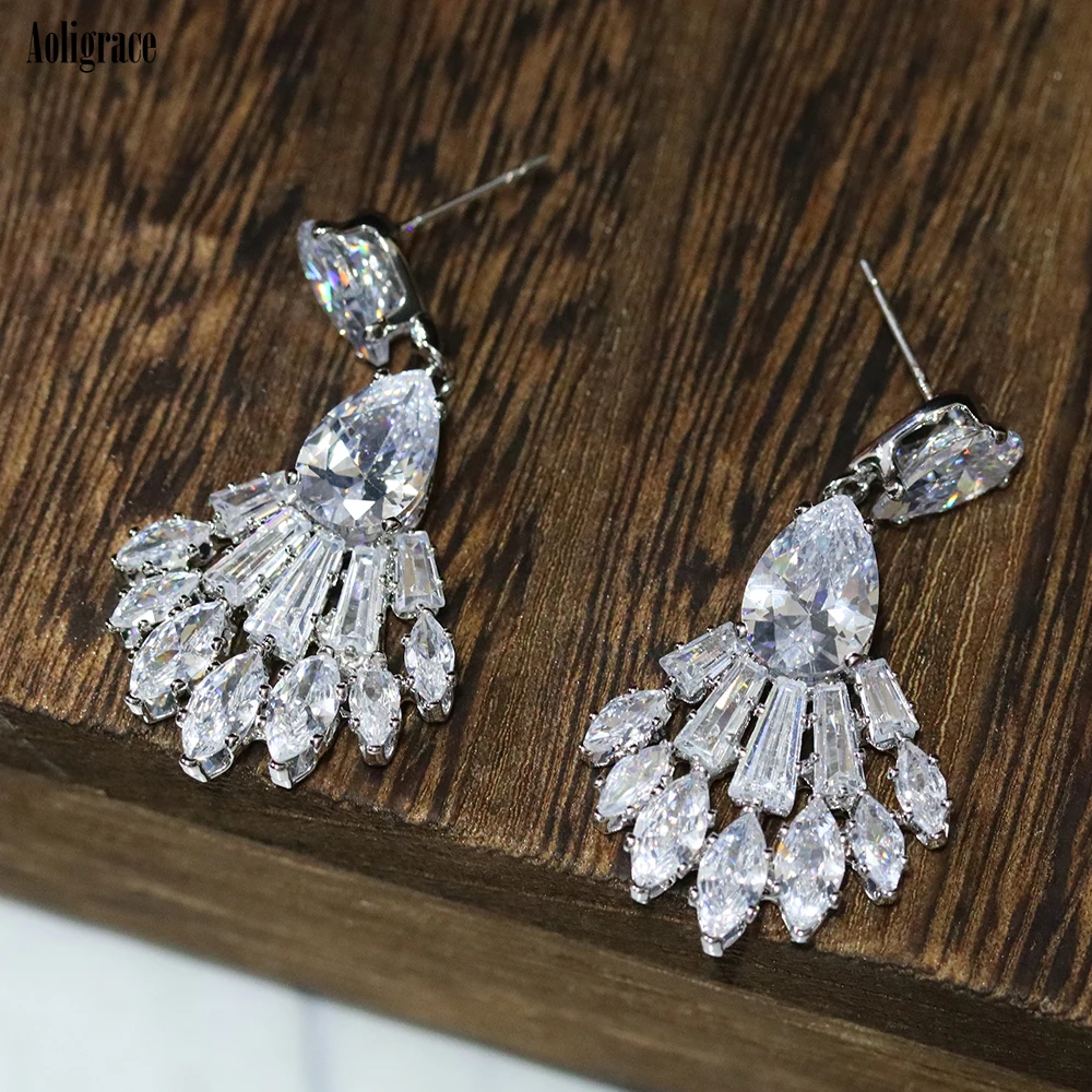 

New Zirconia Silver Drop Earrings For Women Platinum Plating CZ Dangle Earrings for Prom Party Dress Jewelry Birthday Gifts