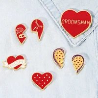 fashion cartoon red heart enamel pins food pizza cute red love brooches romantic charm jewelry love gift couple lapel badge