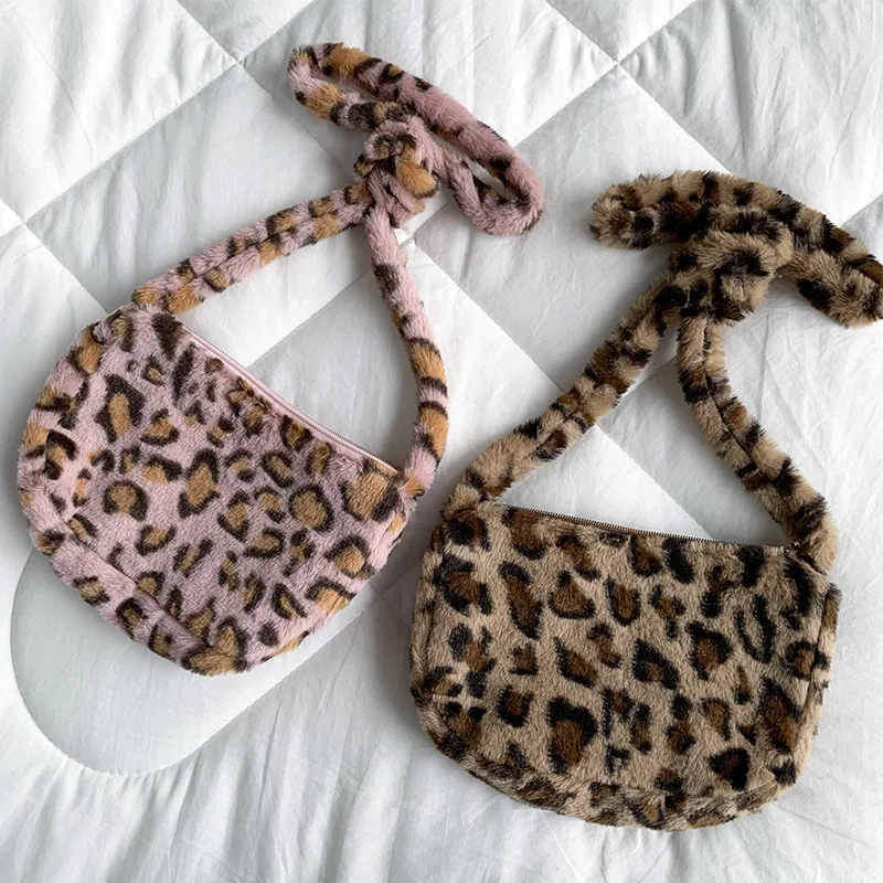 

Winter Soft Plush Women Small Crossbody Bags Retro Leopard Pattern Ladies Shoulder Bag Fashion Girls Faux Fur Purse Handbags