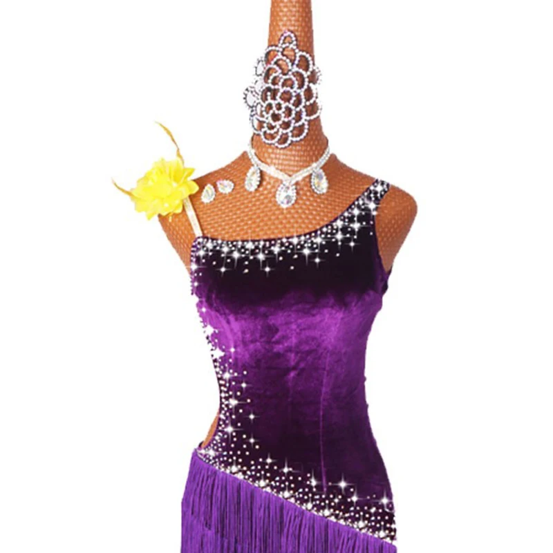 Женское платье для латиноамериканских танцев красное с разрезом и юбкой