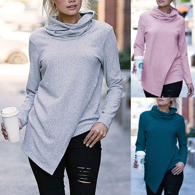 

Women Casual Long Sleeve Solid Color Jumper Loose Sweatshirt Tops Blouse T Shirt