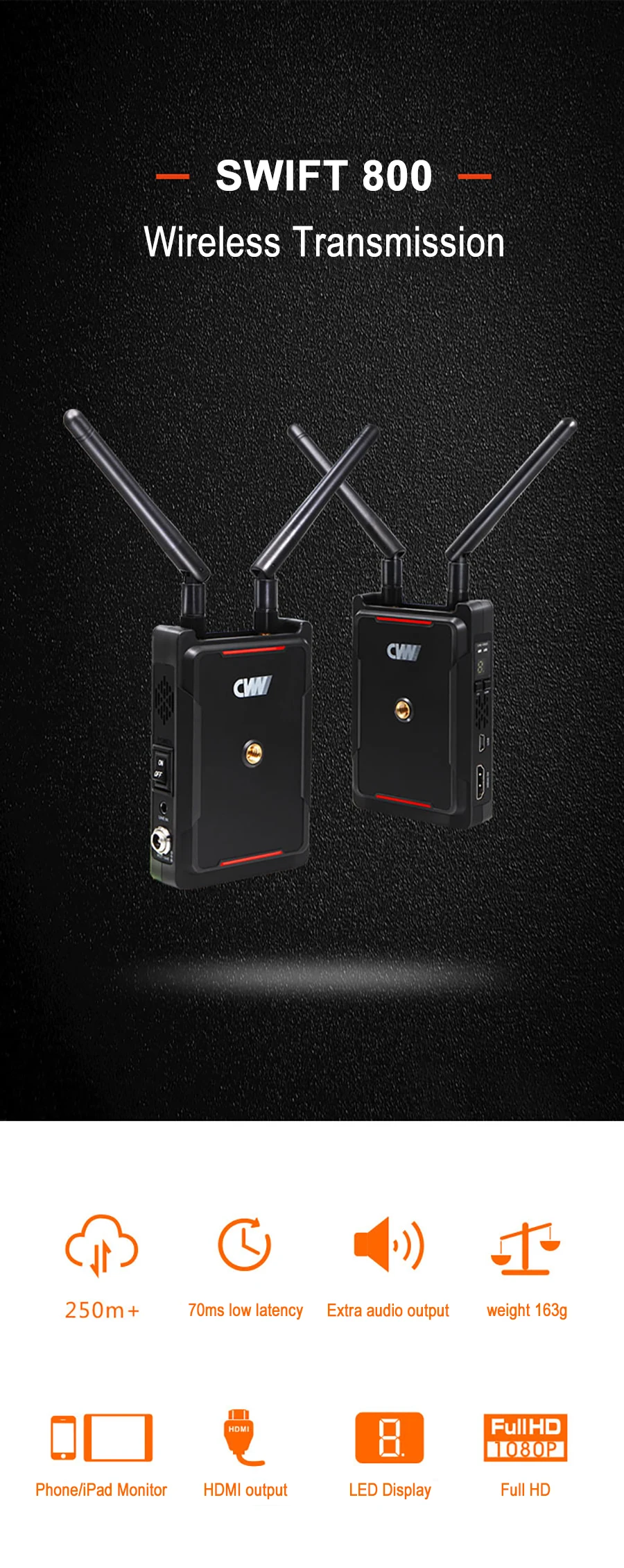 CVW SWIFT 800 800 футов Беспроводная HDMI система передачи видео HD изображения беспроводной передатчик приемник Поддержка смартфона монитор