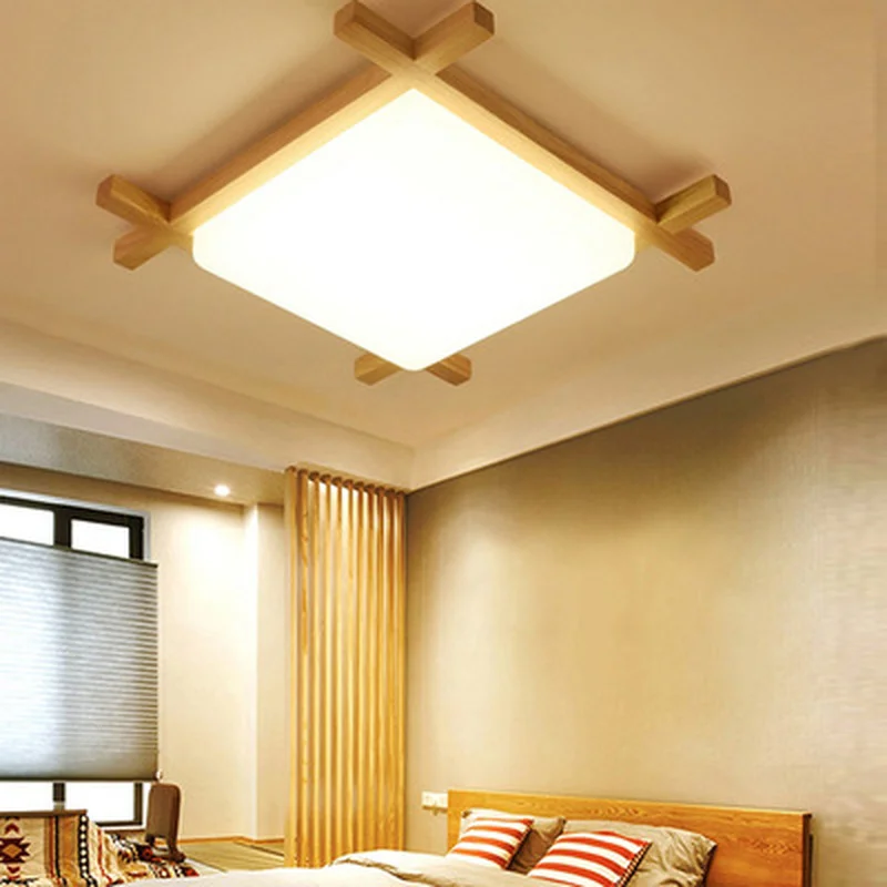 Скандинавские светодиодные деревянные потолочные светильники квадратной формы