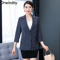 orwindny 4xl women fashion office wear single breasted blazers coat striped female outerwear suit coat slim notched clothes