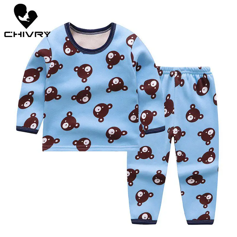 Пижамный комплект детский хлопковый с длинным рукавом и круглым