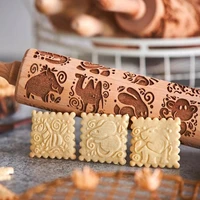 38cm wooden carving rolling pin cartoon animal pattern rolling pin patterned childrens cookie roller kitchen tools bakeware