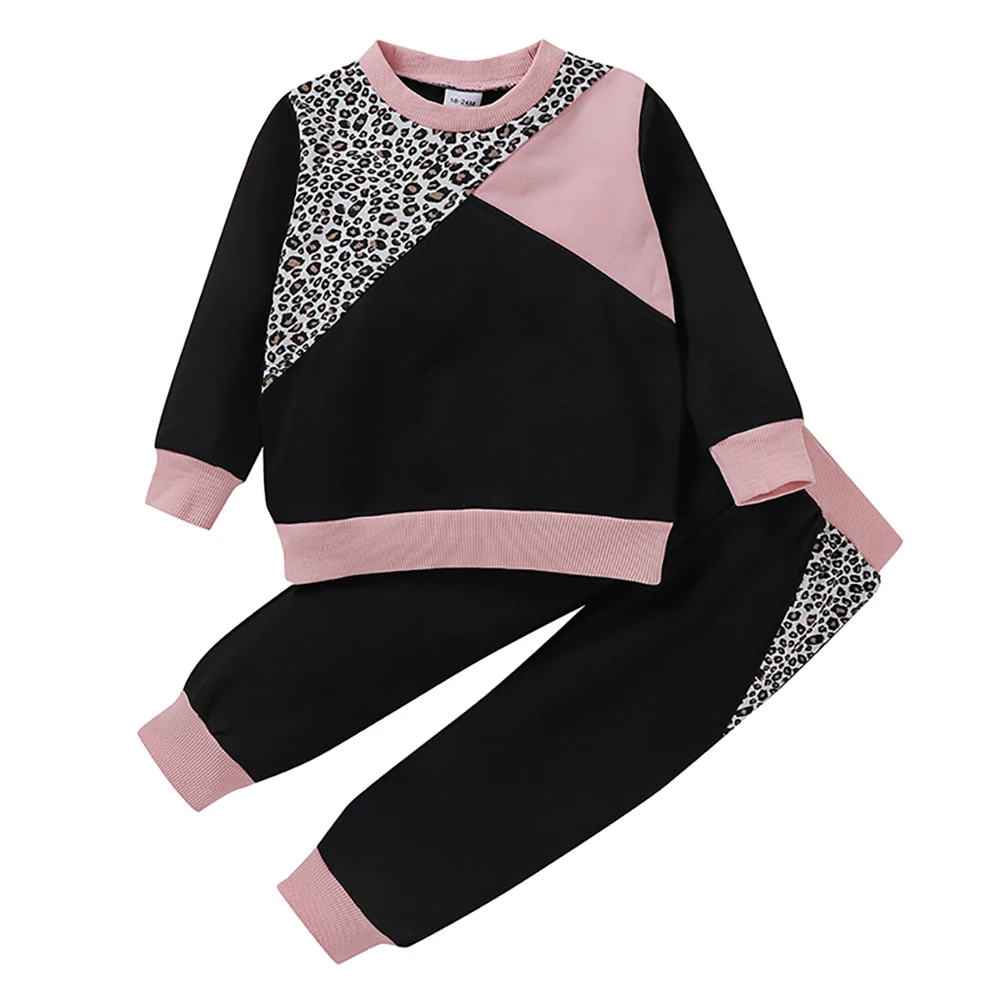 

Autumn Baby Girls Clothes Set Long Sleeve Leopard Sweatshirt Casual Pullover Sweatpants Children Kids Outfits 4-9T Kids Cloth