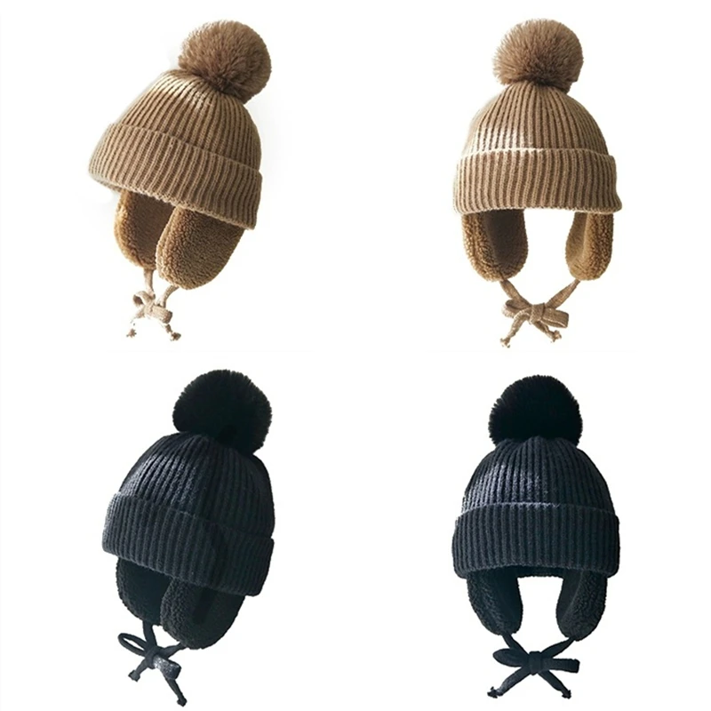 2-8 Years Winter Children's Knitted Hat Fashion Boy And Girl Baby Warm Ear Cap Cute Wool Ball Knitted Woolen Hat enlarge