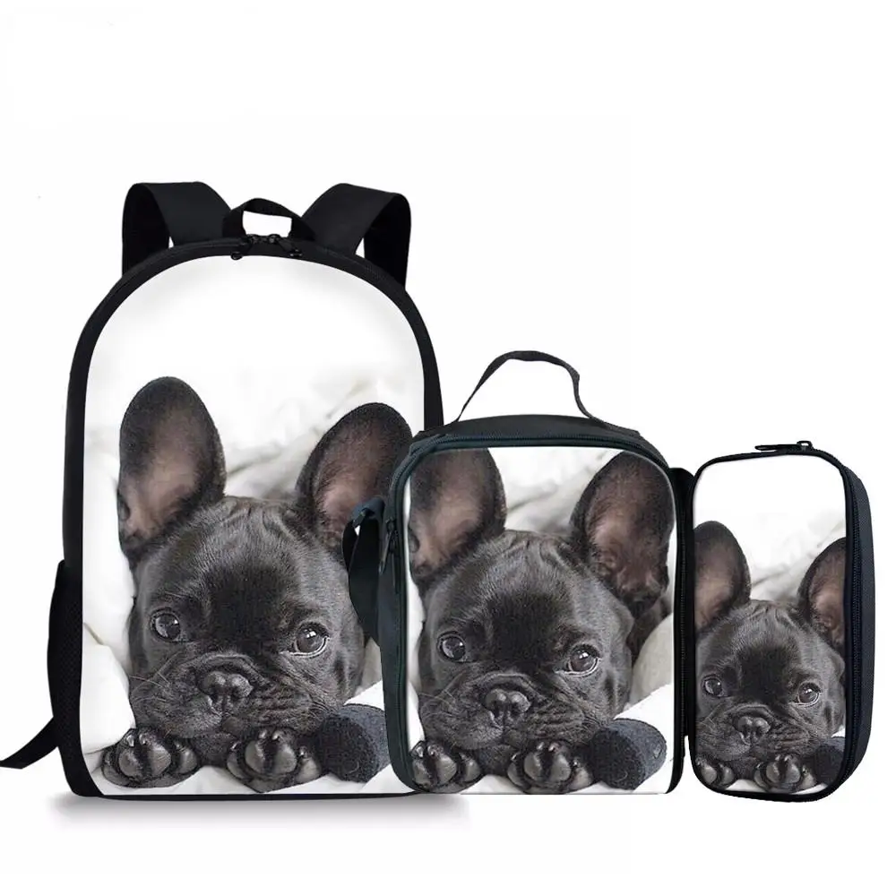 3Pcs/Set Children School Bags for Kids French Bulldog Shoulder Bagpack Girls 3D Printing Schoolbag Students Primary Bags