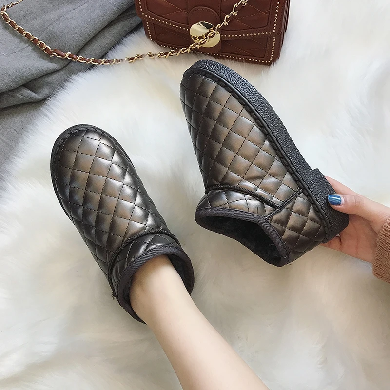 Женские зимние водонепроницаемые ботинки теплые хлопковые ботильоны в клетку на