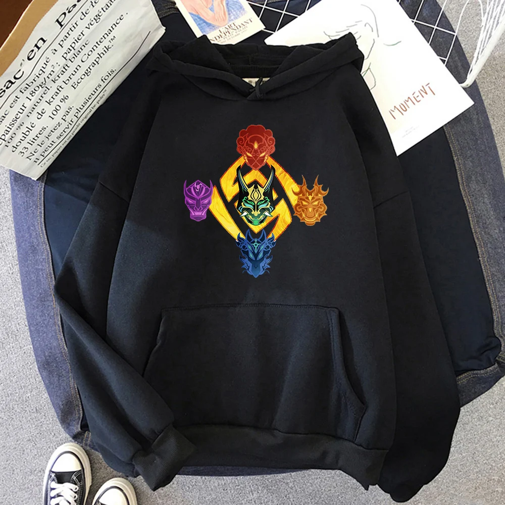 

Game Genshin Impact Hoodies Men Anime Xiao - The Five Yakshas Print Oversized Crewneck Sweatshirt HIgh Street Pullover Clothes