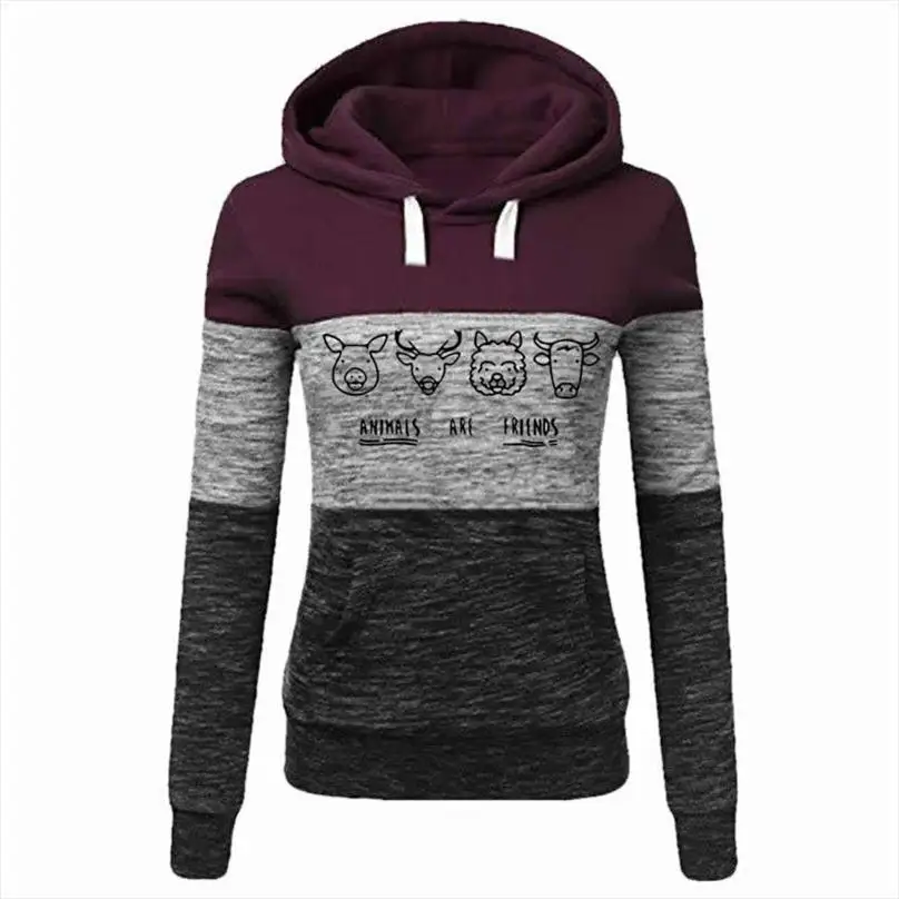 

Animal Are Friend Letters Print Splice Hoodies For Women Kawaii Hoodies Women Tops Youth Thick Hoody Clothings And Sweatshirts
