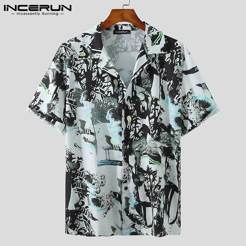 

Рубашка INCERUN мужская с отложным воротником, модная дышащая уличная одежда в гавайском стиле, с принтом, с короткими рукавами, 2021 7, на лето