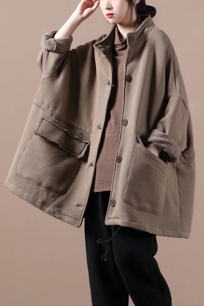 

Female new autumn and winter korean style plus plus size outerwear literary big-pockets with velvet M-length loose sweatershirt