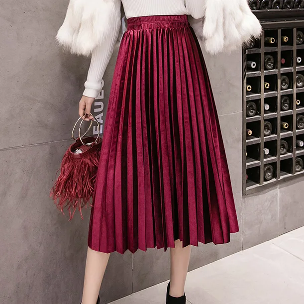 

Velvet Large Swing Long Pleated Women Skirts Plus Size Skirts Faldas Saia Fashion Female Skirt Jupe
