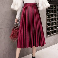 velvet large swing long pleated women skirts plus size skirts faldas saia fashion female skirt jupe