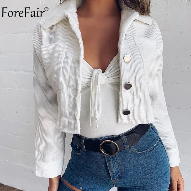Forefair/женская укороченная куртка на пуговицах Вельветовая белая Повседневная