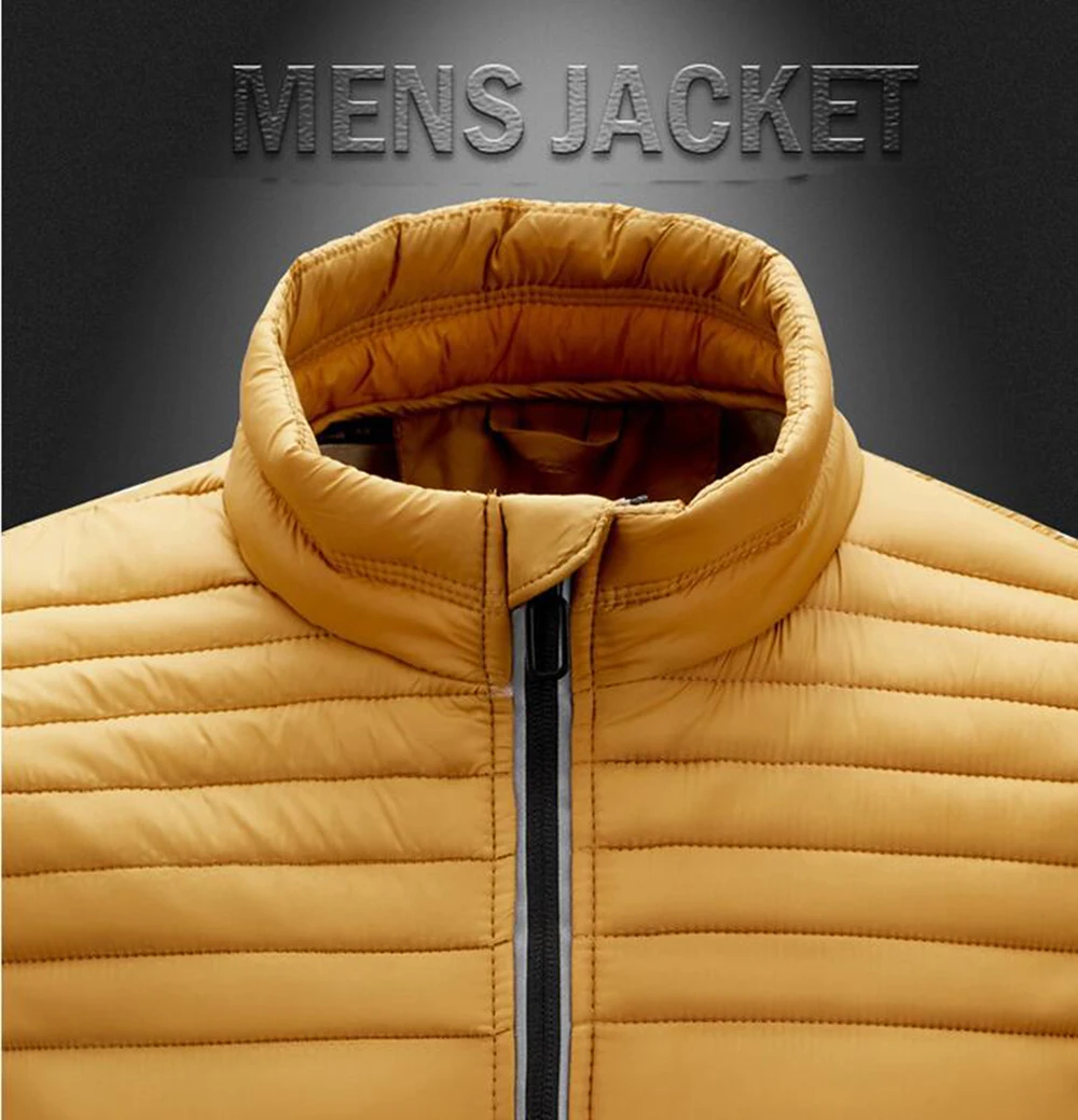 

Winter Men's cotton Jacket Trend fashion Solid light and thin Windproof Zipper stand-up collar Casual Coat Plus size XXXL