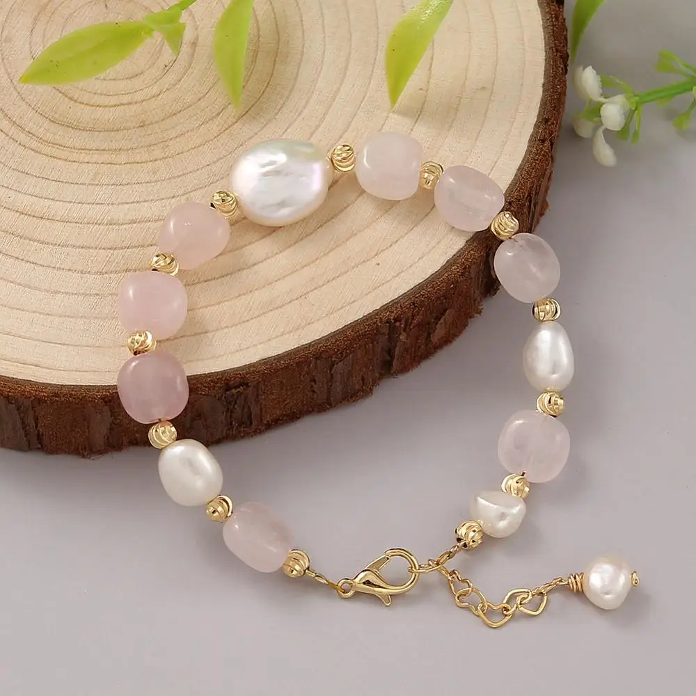 

Natural Pink Crystal Freshwater Pearl Bracelet for Women Gift Pearl Stone Beads Bracelets Fashion Jewelry NEW