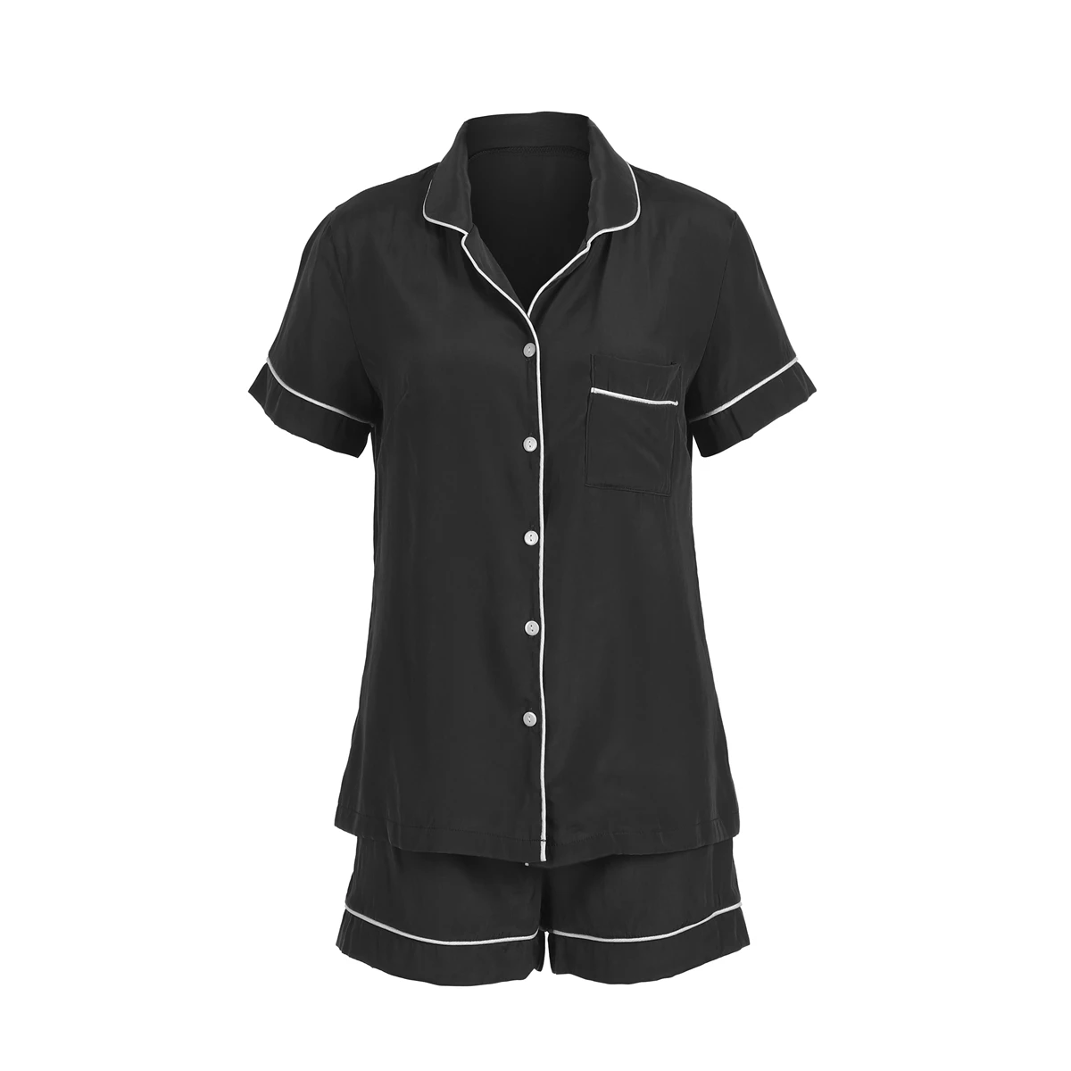 Женский Шелковый Атласный пижамный комплект Повседневная Пижама на пуговицах с