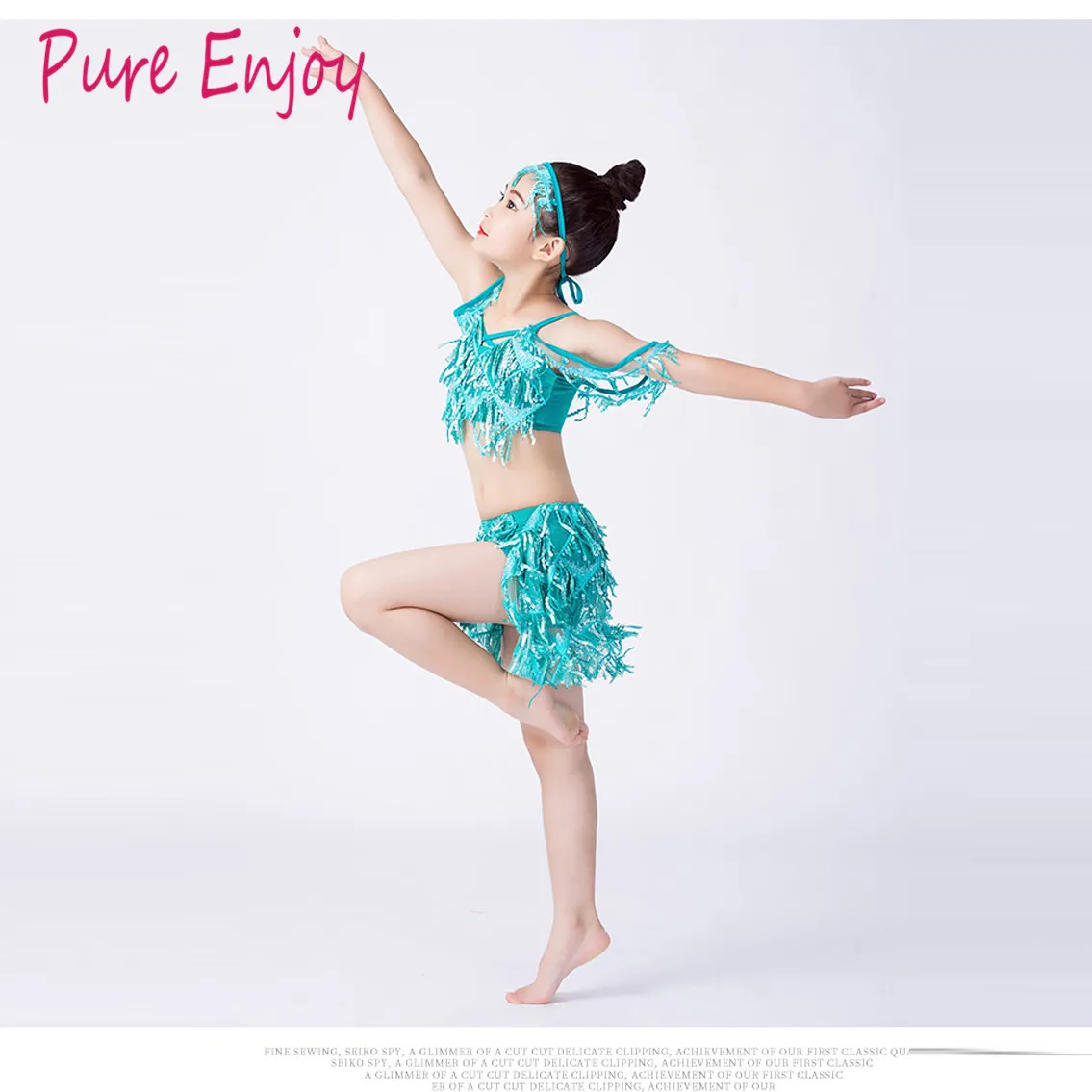 Children's Belly Dance Practice Clothing Set Children new sequins tassels inspired short skirt+top+Headwear 3pcs Suit | Тематическая