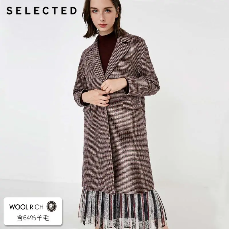 Женское шерстяное пальто с отворотами в ломаную клетку Размеры S | 418427513|