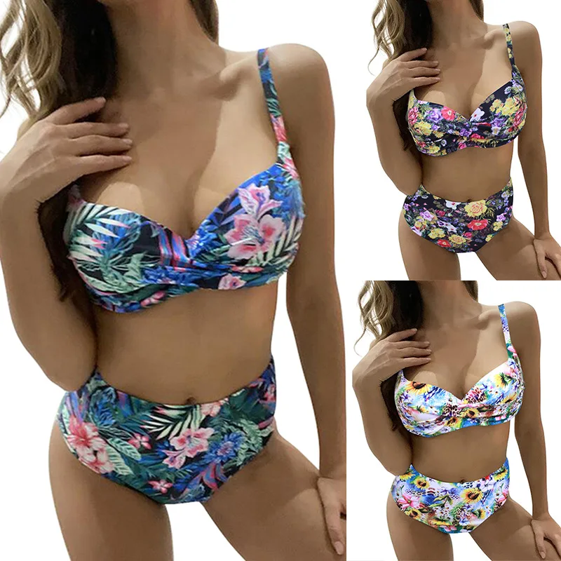 

Sexy Plus Size High Waist Bikini Swimsuit Women 2022 Tropical Print Push Up Padde Beachwear Bathing Suit Biquini Swimwear Bather