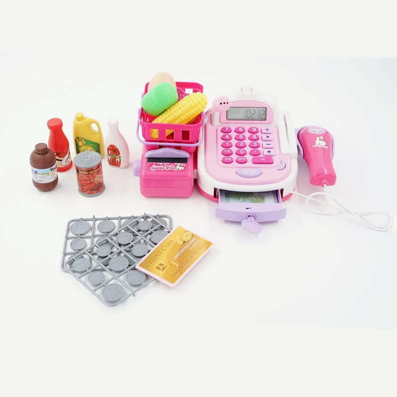 

Pretend Play Cash Register Toys for Kids Multi-functional Supermarket Cash Register Cashier Toy Calculator Microphone Scanner