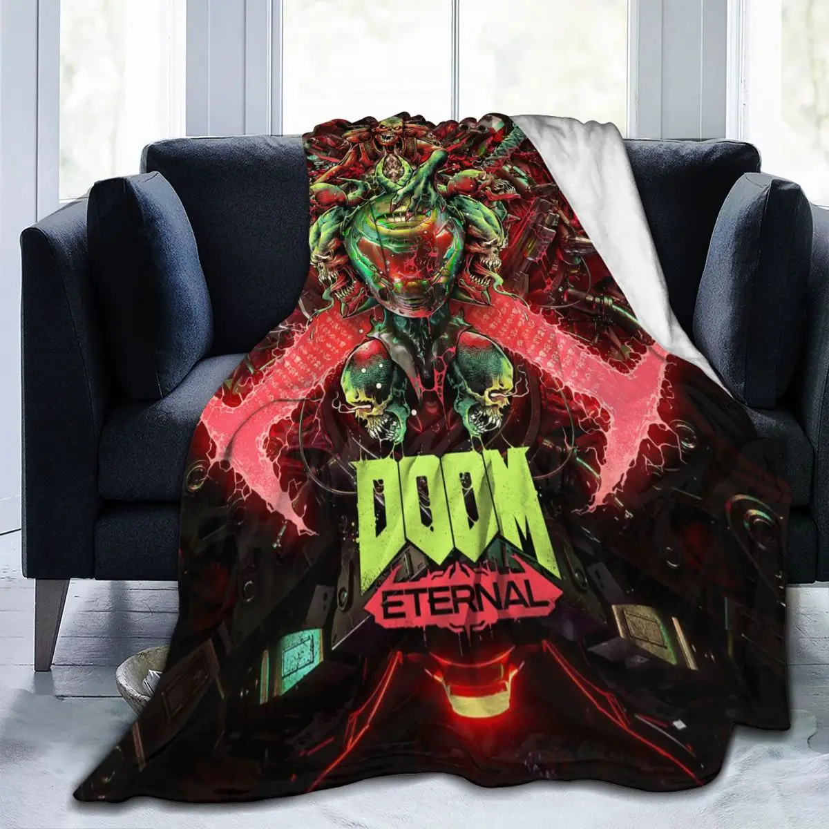 

Manta de forro polar de franela con estampado gráfico para decoración del hogar, juego Popular Doom eterno, regalos para amigos